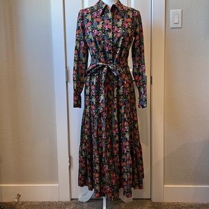 NWT Boden Tiered Maxi Dress Floral Print on Black Background Size 2